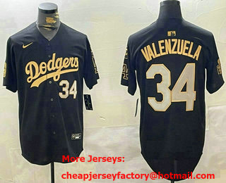 Men's Los Angeles Dodgers #34 Fernando Valenzuela Black Gold 2024 World Series Fernando 34 Patch Stitched Jersey