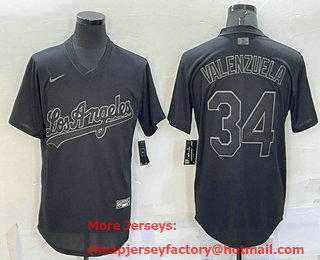 Men's Los Angeles Dodgers #34 Fernando Valenzuela Black Pullover Turn Back The Clock Stitched Cool Base Jersey