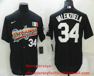 Men's Los Angeles Dodgers #34 Fernando Valenzuela Black Stitched MLB Cool Base Nike Fashion Jersey