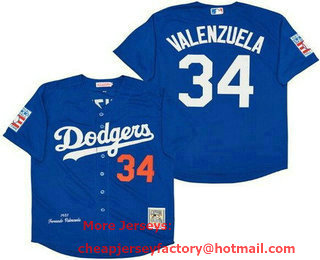Men's Los Angeles Dodgers #34 Fernando Valenzuela Blue 1981 Throwback Jersey