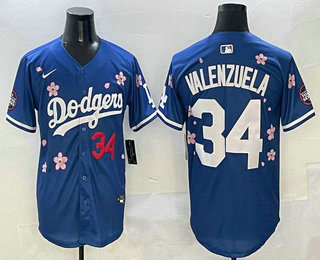 Men's Los Angeles Dodgers #34 Fernando Valenzuela Blue 2025 Tokyo Series Limited Stitched Jersey