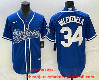 Men's Los Angeles Dodgers #34 Fernando Valenzuela Blue Cool Base Stitched Baseball Jersey