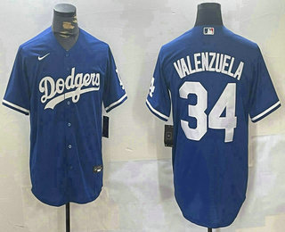 Men's Los Angeles Dodgers #34 Fernando Valenzuela Blue Stitched Cool Base Nike Jersey