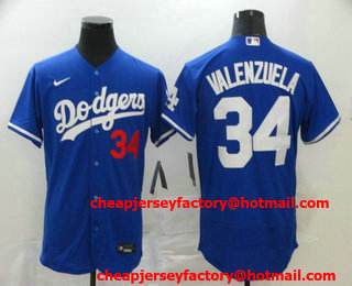 Men's Los Angeles Dodgers #34 Fernando Valenzuela Blue Stitched MLB Flex Base Nike Jersey