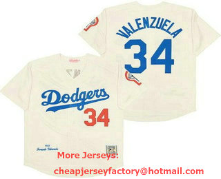 Men's Los Angeles Dodgers #34 Fernando Valenzuela Cream 1981 Throwback Jersey