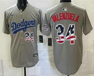 Men's Los Angeles Dodgers #34 Fernando Valenzuela Gray USA 250 Fourth of July Stitched Jersey