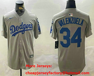 Men's Los Angeles Dodgers #34 Fernando Valenzuela Grey 2024 World Series Limited Fashion Stitched Jersey