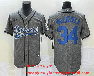 Men's Los Angeles Dodgers #34 Fernando Valenzuela Grey Gridiron Cool Base Stitched Baseball Jersey
