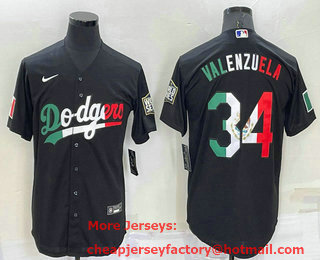 Men's Los Angeles Dodgers #34 Fernando Valenzuela Mexico Black Cool Base Stitched Baseball Jersey