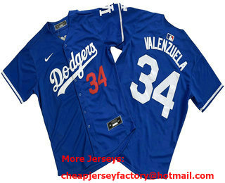 Men's Los Angeles Dodgers #34 Fernando Valenzuela Number Blue Limited Stitched Jersey