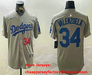 Men's Los Angeles Dodgers #34 Fernando Valenzuela Number Grey 2024 World Series Limited Fashion Stitched Jersey