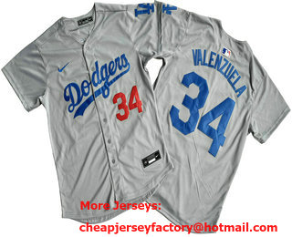 Men's Los Angeles Dodgers #34 Fernando Valenzuela Number Grey Limited Stitched Jersey