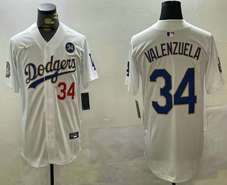 Men's Los Angeles Dodgers #34 Fernando Valenzuela Number White Gold 2024 World Series Limited Fashion Stitched Jersey 11