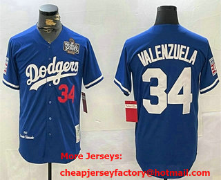 Men's Los Angeles Dodgers #34 Fernando Valenzuela Royal 2024 World Series 1981 Cooperstown Stitched Jersey