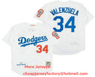 Men's Los Angeles Dodgers #34 Fernando Valenzuela White 1981 Throwback Jersey