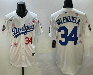 Men's Los Angeles Dodgers #34 Fernando Valenzuela White 2025 Tokyo Series Limited Stitched Jersey