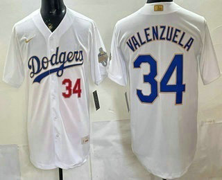 Men's Los Angeles Dodgers #34 Fernando Valenzuela White 2026 Gold Collection Stadium Jersey