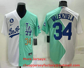 Men's Los Angeles Dodgers #34 Fernando Valenzuela White Green Number 2022 Celebrity Softball Game Cool Base Jersey 03