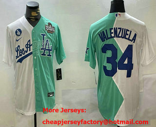 Men's Los Angeles Dodgers #34 Fernando Valenzuela White Green Two Tone 2024 World Series Celebrity Softball Game Jersey