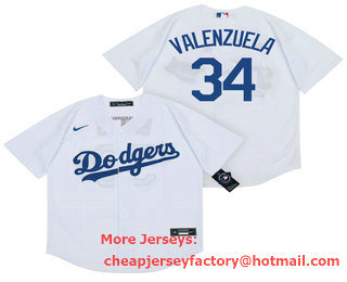 Men's Los Angeles Dodgers #34 Fernando Valenzuela White Stitched MLB Cool Base Nike Jersey