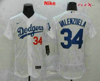 Men's Los Angeles Dodgers #34 Fernando Valenzuela White Stitched MLB Flex Base Nike Jersey