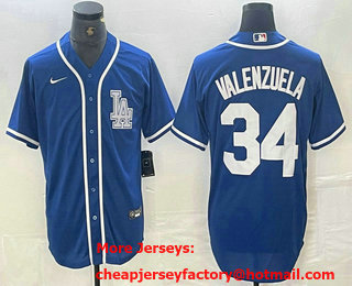 Men's Los Angeles Dodgers #34 Fernando Valenzuela Blue Cool Base Stitched Baseball Jersey 01