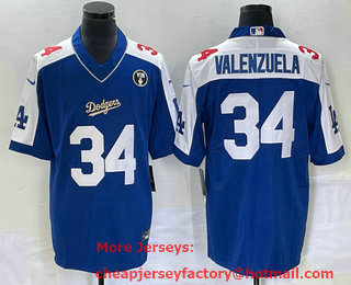 Men's Los Angeles Dodgers #34 Toro Valenzuela Blue Vin Scully Patch Pullover Stitched Jersey