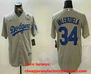 Men's Los Angeles Dodgers #34 Fernando Valenzuela Grey 2024 World Series Cool Base Stitched Jersey 11