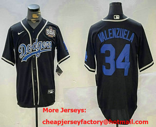 Men's Los Angeles Dodgers #34 Fernando Valenzuela Number Black 2024 World Series Cool Base Stitched Jersey