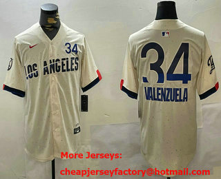 Men's Los Angeles Dodgers #34 Fernando Valenzuela Number Cream 2024 City Connect Limited Stitched Jersey