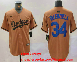 Men's Los Angeles Dodgers #34 Fernando Valenzuela Olive Cool Base Limited Stitched Jersey