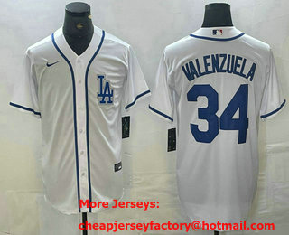 Men's Los Angeles Dodgers #34 Toro Valenzuela White Cool Base Stitched Baseball Jersey 01