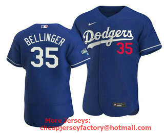 Men's Los Angeles Dodgers #35 Cody Bellinger 2020 Royal World Series Champions Patch Flex Base Sttiched Jersey