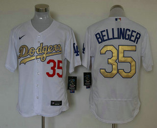 Men's Los Angeles Dodgers #35 Cody Bellinger 2020 White Gold Sttiched Nike MLB Jersey