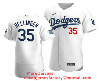 Men's Los Angeles Dodgers #35 Cody Bellinger 2020 White World Series Champions Patch Flex Base Sttiched Jersey