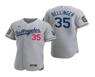 Men's Los Angeles Dodgers #35 Cody Bellinger Gray 2020 World Series Authentic Road Flex Nike Jersey