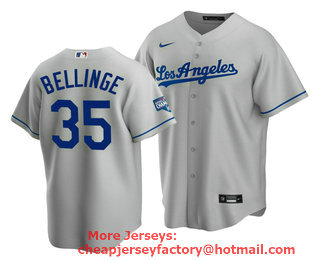 Men's Los Angeles Dodgers #35 Cody Bellinger Grey 2020 World Series Champions Home Patch Stitched Jersey