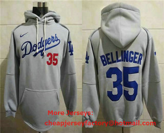 Men's Los Angeles Dodgers #35 Cody Bellinger Grey Pocket Stitched MLB Hoodie