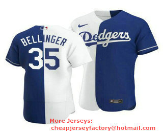 Men's Los Angeles Dodgers #35 Cody Bellinger Split White Blue Two Tone Stitched MLB Flex Base Nike Jersey