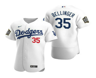 Men's Los Angeles Dodgers #35 Cody Bellinger White 2020 World Series Authentic Flex Nike Jersey