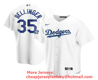 Men's Los Angeles Dodgers #35 Cody Bellinger White 2020 World Series Champions Stitched MLB Cool Base Nike Jersey