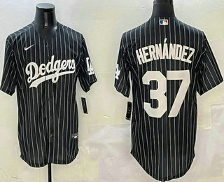 Men's Los Angeles Dodgers #37 Teoscar Hernandez Black Pinstripe Cool Base Stitched Jersey