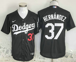 Men's Los Angeles Dodgers #37 Teoscar Hernandez Number Black Cool Base Stitched Jersey