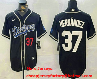 Men's Los Angeles Dodgers #37 Teoscar Hernandez Number Black Fashion Cool Base Stitched Jersey