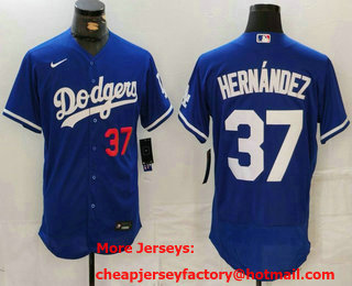 Men's Los Angeles Dodgers #37 Teoscar Hernandez Number Blue Flex Base Stitched Jersey