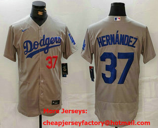 Men's Los Angeles Dodgers #37 Teoscar Hernandez Number Grey Flex Base Stitched Jersey