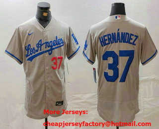Men's Los Angeles Dodgers #37 Teoscar Hernandez Number Grey With Los Flex Base Stitched Jersey