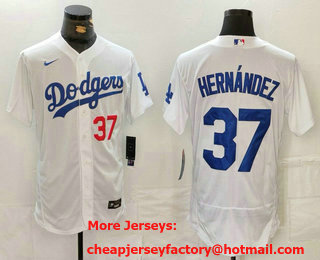 Men's Los Angeles Dodgers #37 Teoscar Hernandez Number White Flex Base Stitched Jersey