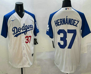 Men's Los Angeles Dodgers #37 Teoscar Hernandez White Thanksgiving Cool Base Jersey
