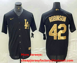 Men's Los Angeles Dodgers #42 Jackie Robinson Black Gold Cool Base Stitched Jersey